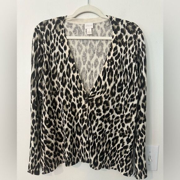 Chico’s Reena Animal Print Cardigan Sweater 1=8-10 - Picture 1 of 7